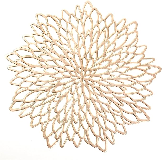 4/6/8PCS PVC Placemat for Dining Table Hollow Pad Coaster Pads Table Bowl Mats(A Gold,6 PCS_10CM)