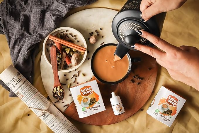 Spice Drop Chai Masala Extract - Tea, Coffee, Latte - Premium Quality & Rich Aroma, Authentic Indian Spices Blend Extract With No Added Color or Preservative, Unsweetened, Non GMO, Vegan, Gluten Free - 0.17 Oz - Upto 180 Cups (Pack Of 1)