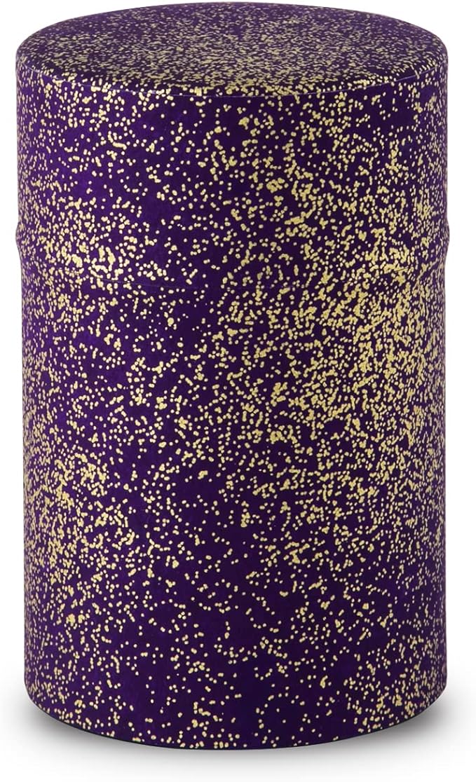 NOREN Japanese Tea Canister Tin (Yuzen Washi Paper), 3.5oz Size Made in JAPAN with Includes Inner Lid of Airtight Damp-Proof/Kitchen Jar for Loose Leaf Coffee Tea Spice and More (Gold and Purple)