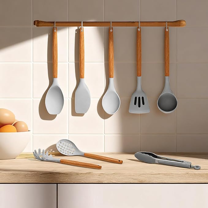 Kitchen Utensils Set - Silicone Cooking Utensils Set - 12 Pcs for Cooking, Spatula,Turner, Spoon, Brush, Useful Pots and Pans Accessories, Kitchen Gadgets for Non-Stick Cookware BPA FREE