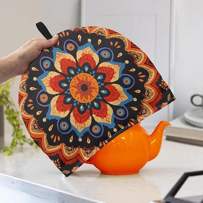 Retro Mandala Tea Cozy for Teapot Insulated Scratch Proof Cup Cozy Breakfast Warmer ReusableTeapot Insulation Cover for Party