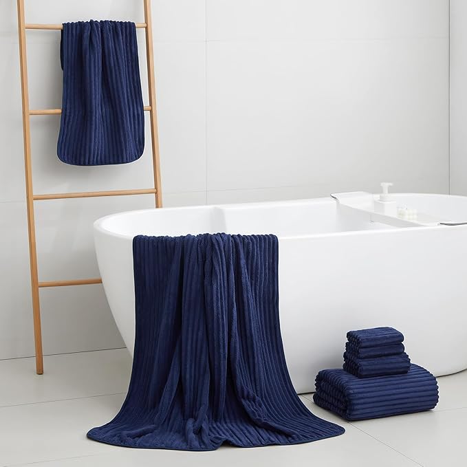 6-Piece Bath Towel Set(30"x60"), 2 Extra Large Bath Towel Sheets, 2 Hand Towels and 2 Washcloths - Highly Absorbent Quick Dry Microfiber,Ultra Soft Towel Set for Bathroom (Navy Blue)