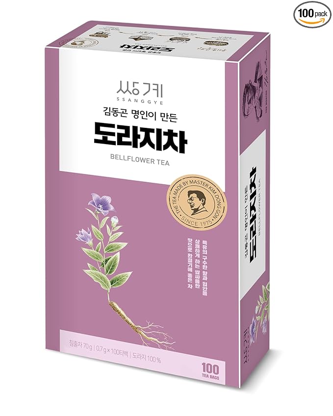 Ssanggye Bellflower Tea Bulk Size 0.7g x 100 Tea Bags, Premium Korean Herbal Tea Hygienic Single Teabag Balloon Flower Doraji 도라지차 Caffeine Free Herb Refreshing Tea Made in Korea
