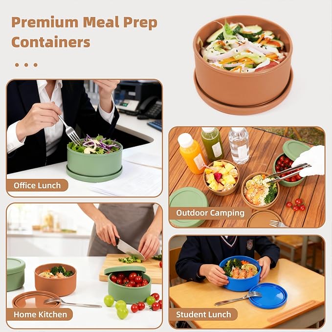 24fl oz (700ml) Round Silicone Food Storage Containers with Lids, Meal Prep, Salad & Lunch Bowls Leftovers - Airtight Leak-Proof, BPA-Free - Microwave/Fridge/Dishwasher Friendly Kitchen Office (Brown)