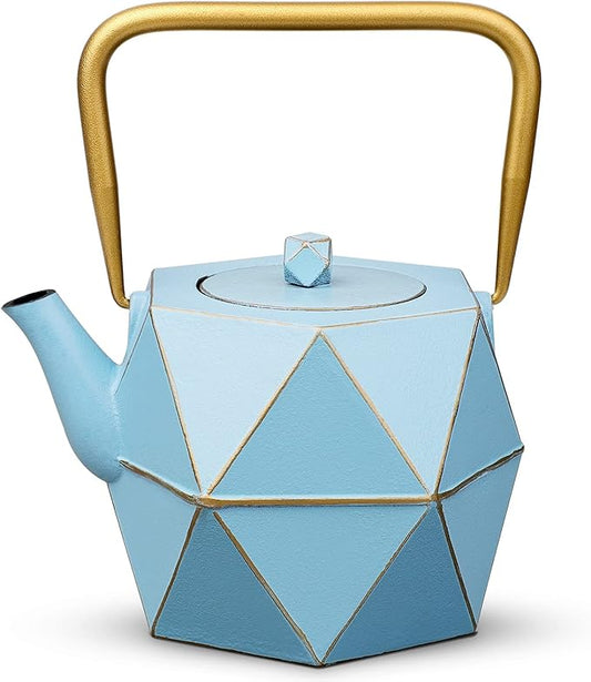 Toptier Cast Iron Teapot, Stovetop Safe Japanese Cast Iron Tea Kettle, Diamond Design Tea Pot with Removable Infuser for Loose Tea, 40 Ounce (1200 ml), Blue