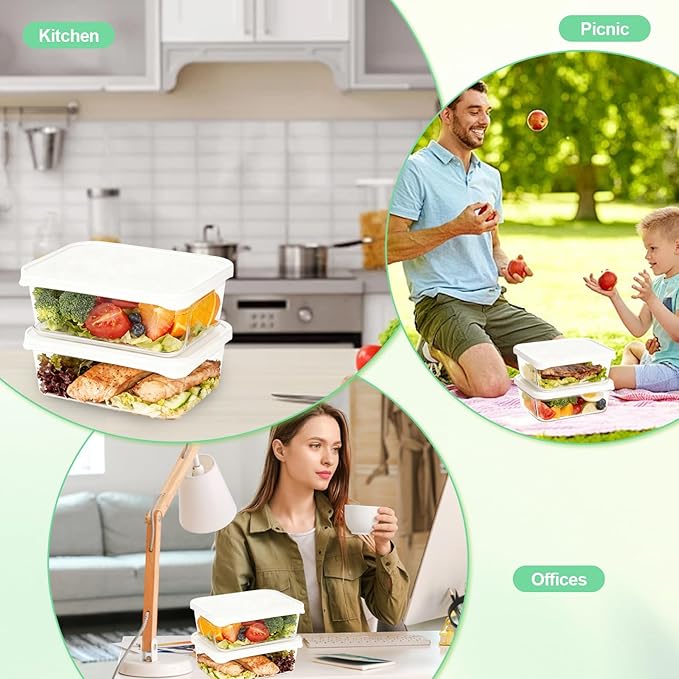 Quodac Food Storage Containers 4-Pack (4.7 Cup), Reusable Lunch Boxes With Leakproof White Silicone Lids, Microwave, Dishwasher & Freezer Safe Snack Containers, BPA-Free Plastic Containers