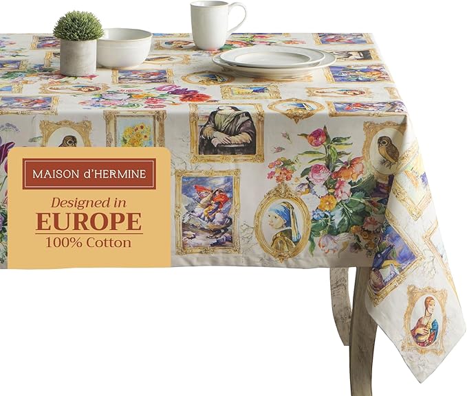 Maison d' Hermine Table Cloth Rectangle Table 100% Cotton 60 x 120 Inches Tablecloth Reusable Decorative for Dining Room Farmhouse Home Valentines Day Decorations Spring Summer - Masterpiece