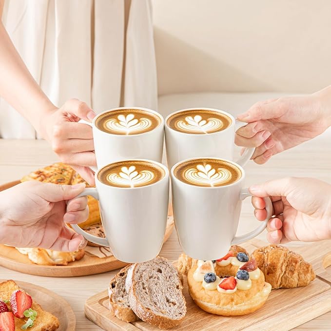 vancasso White Ceramic Coffee Mug Set of 6, 12 Oz Tea Cups with Handle for Latte, Tea, Cappuccino, Milk, Cocoa, Microwave&Dishwasher Safe