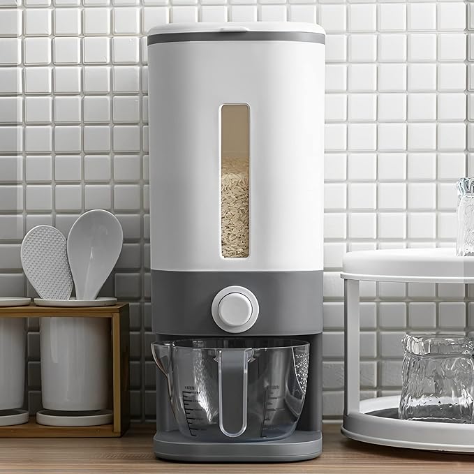 Sooyee 22 Lbs Rice Dispenser with Measuring Cup,Large Food Storage Containers for Rice, Corn,Soybean & Oatmeal,Airtight, Moisture Proof