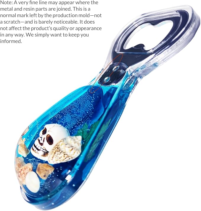 Magnetic Bottle Opener – Original Design Skull Sinking in Ocean in Blue Resin – Strong Magnet for Fridge – Lightweight Gift for Goth Decor & Bartenders – Clear Blue, 1 PCS