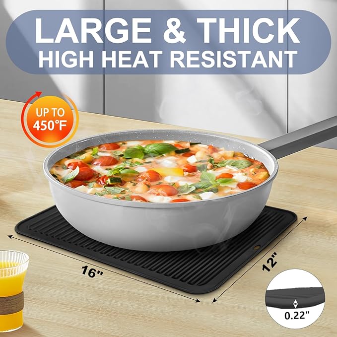 Walfos XXL Silicone Trivet 16x12 Inch, Trivets for Hot Pots and Pans, Heat Resistant Pot Holders Hot Pads for Kitchen Quartz Countertops, Hot Dishes, 4 Pack