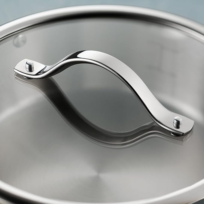 Tramontina Tempo Tri-Ply Base Stainless Steel 2-Quart Small Sauce Pan with Glass Lid, Induction-Ready Saucepan, Oven-Safe, Dishwasher-Safe