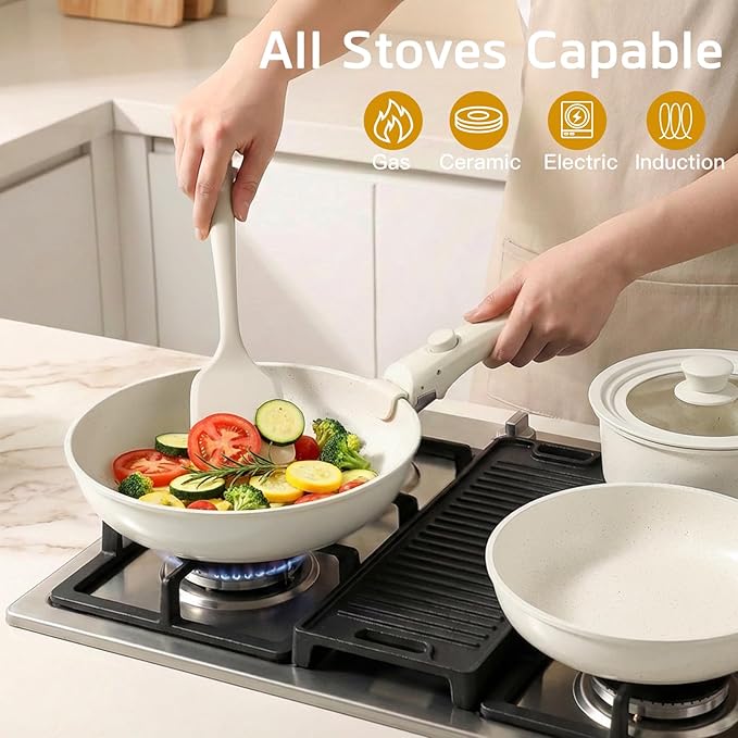 GiPP Ceramic Pots and Pans Set Non Stick, Nonstick Detachable Handle Cookware Sets, Healthy Non Toxic PFAS PFOA & PTFE Free, Dishwasher ＆Oven Safe, Induction Kitchen Pot and Pan