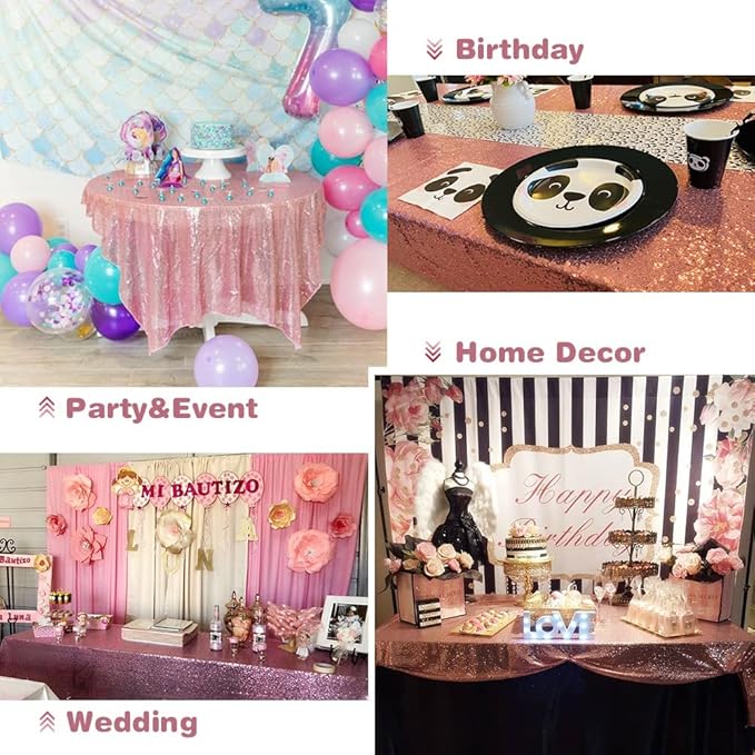 Eternal Beauty Fuchsia Pink Tablecloth, 90x156 Inch Sequin Rectangle Table Cover for Valentines Cake Dessert Exhibition Party Birthday Events
