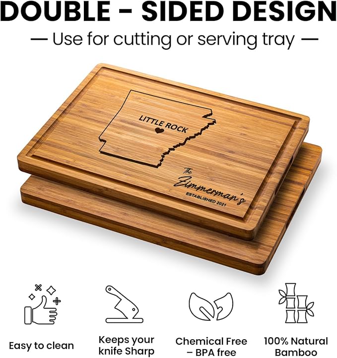 Arkansas Shaped Cutting Board, Wooden States Arkansas Map Gift, Destination Gifts for Host Family, Bammboo Personalized Moving Away Gifts