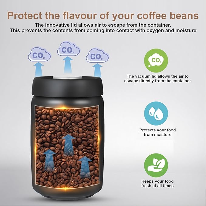 Vacuum Coffee Canister - Airtight Coffee Storage Jar with Push-Button Lid, Stainless Steel Design Keeps Beans Fresh Longer - Ideal for Coffee Lovers