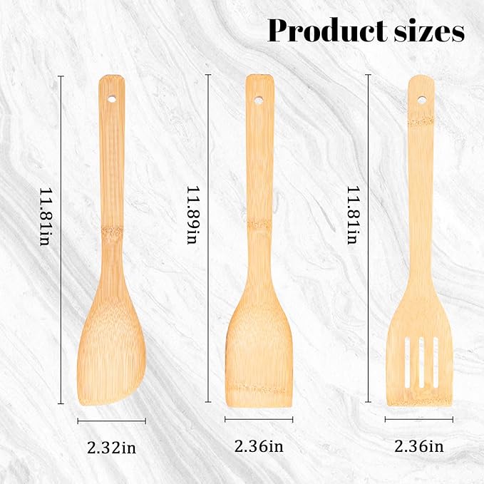 HANSGO Bamboo Wooden Spoons for Cooking, 6PCS Non-Stick Kitchen Utensils Set, Natural and Durable Wooden Spatula for Nonstick Cookware, Apartment Essentials
