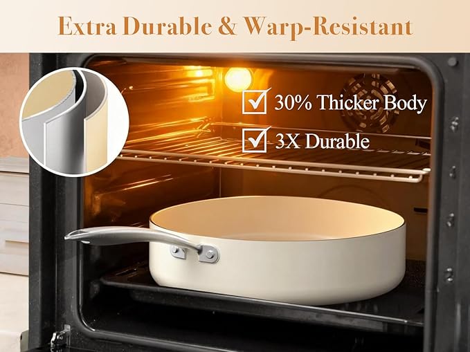 PekGema Ceramic Pots and Pans Set, 16 Pcs Cookware Set Non Toxic, Nonstick Kitchen Cookware, Oven Safe Cooking Pan Set, PFAS PTFE PFOA FREE, Cream White
