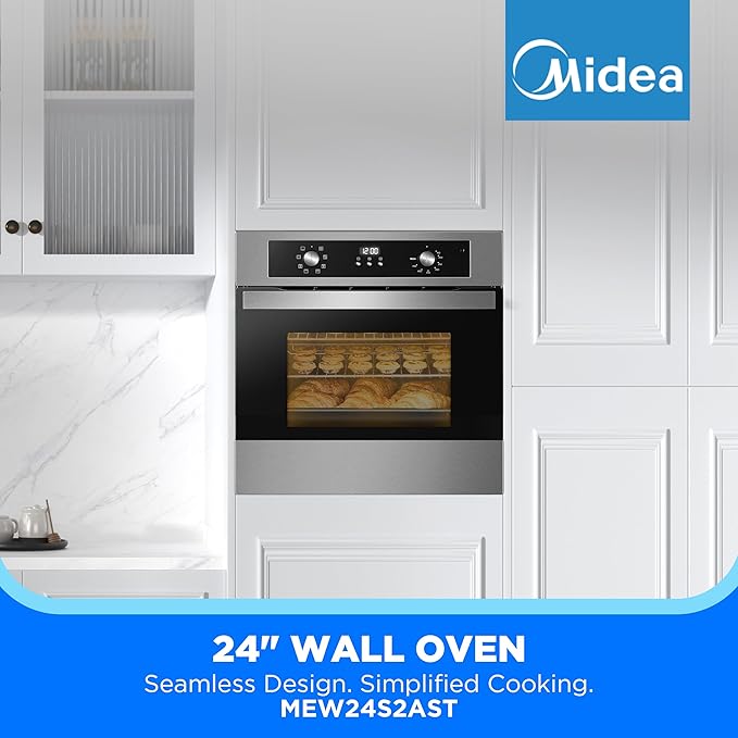Midea 24" Electronic Single Wall Oven, 2.5 Cu. Ft.-Capacity, Built-in Oven with 8-in-1 Cooking Modes, Stainless Steel