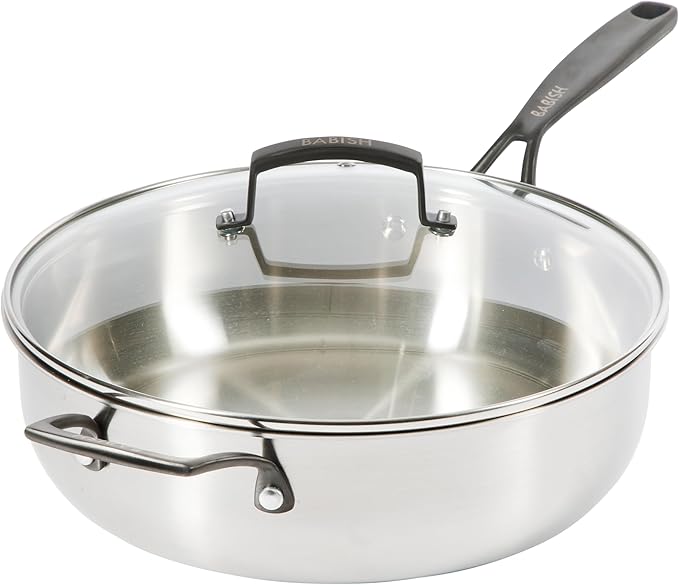 Babish 5-Qt Stainless Steel Sauté Pan with Lid – Heavy Duty Nonstick-Ready, Oven & Induction Safe, Everyday Kitchen Cookware