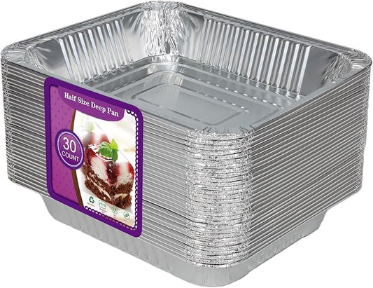 Aluminum Foil Pans Half Size 9x13, Disposable Aluminum Pans Large Baking Pan Trays-Heavy Duty Foil Pans Roasting, Cooking, Heating or Steam (30 pans without lids)