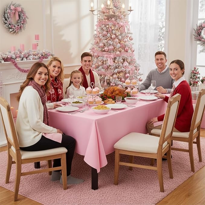 sancua 2 Pack Pink Tablecloth 60 x 102 Inch, Rectangle Table Cloth for 6 Feet Tables - Stain and Wrinkle Resistant Washable Polyester Table Cover for Dining Tables, Valentines Parties