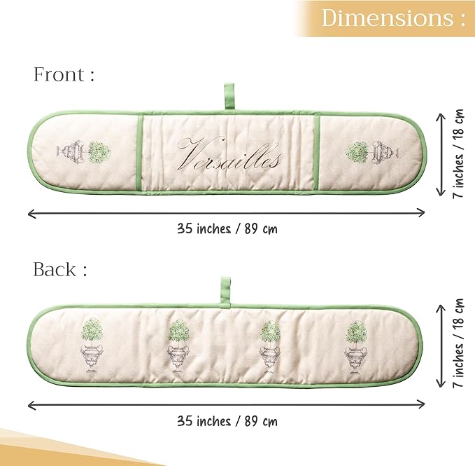 Maison d' Hermine Double Oven Mitts 100% Cotton 7"x35" Double Oven Mitt Heat Resistant BBQ Cooking Gloves with Loop, Baking, Grilling, Home, Kitchen, Handling Hot Pans Spring Summer (Jardin Du Roy)
