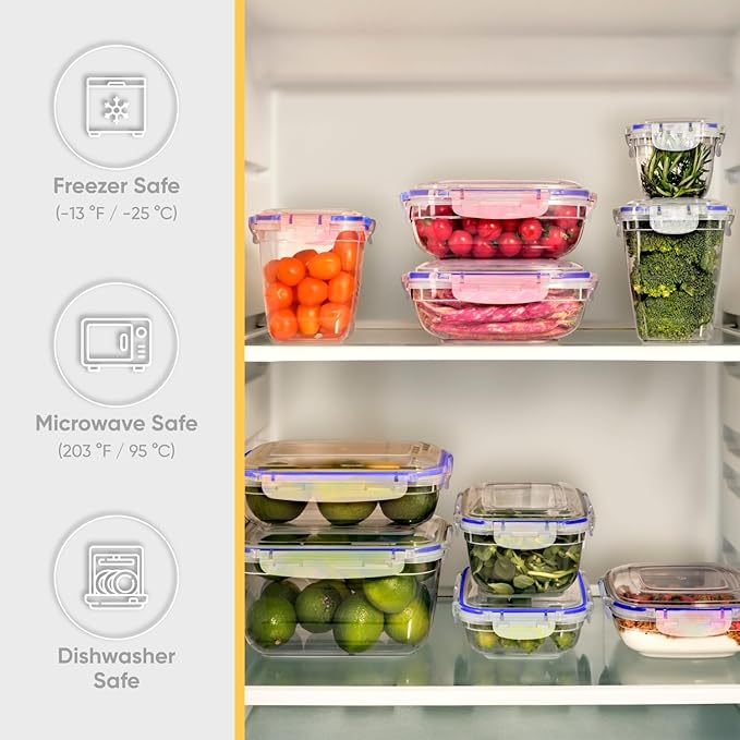 Superio Plastic Food Storage Container Set, BPA Free, Sealed Containers with Airtight Lids for Pantry, Cupboard, and Fridge- Microwave and Dishwasher Safe (10) (10 Pack)