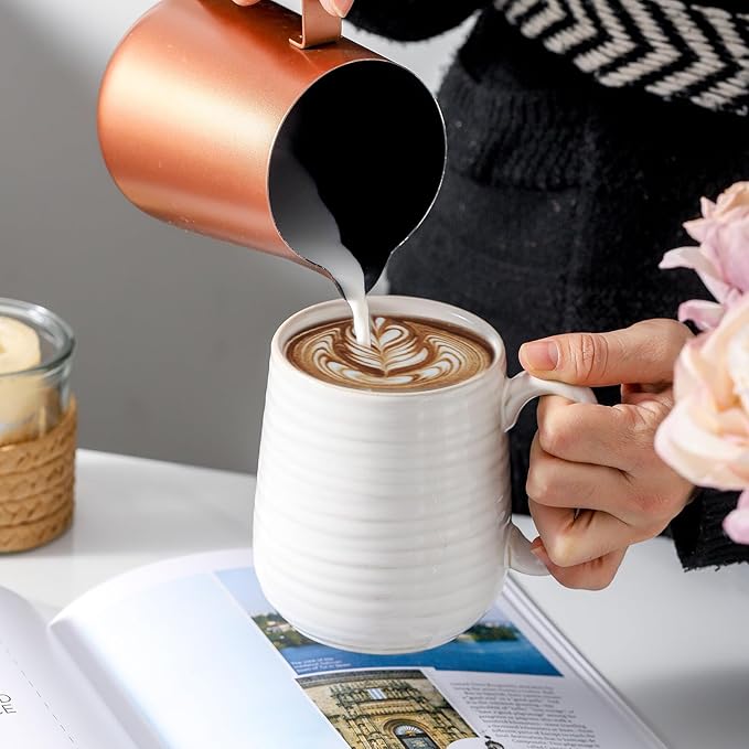 Coffee Mugs, Ceramic Mug Sets for Dad and Mom as Gifts, 15oz Coffee Cups for Latte Milk Cappuccino Cocoa Tea Mocha, Dishwasher and Microwave Safe, Set of 6, Arctic White