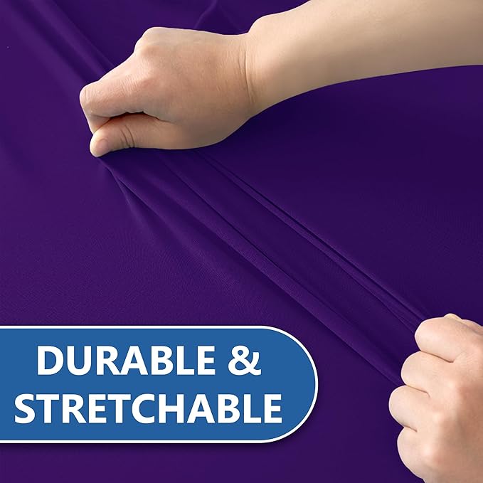 Spandex Table Cloths for 8 Foot Rectangle Tables-6 Pack Fitted Stretch Dark Purple Table Covers-Folding Tablecloths for Party, Vendor Booth Display, Banquet Buffet Event, Craft Trade Show