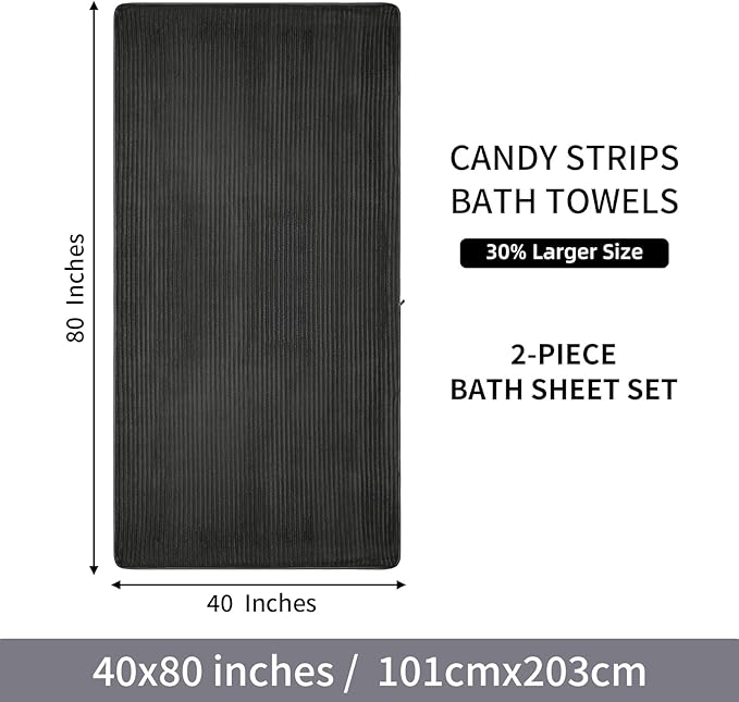 Oversized Bath Sheets 40x80 Inches Extra Large Bath Towels for Adults Super Soft Quick Dry Highly Absobent Microfiber Shower Towels for Bathroom, Pool, Gym, Yoga Towel (Charcoal Gray, 2Piece)