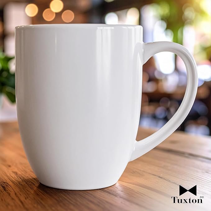 Tuxton China BPM-200A Milano Mug, 20 oz., 4" Diameter x 5"H, Microwave and Dishwasher Safe, Oven Proof, Fully Vitrified, DuraTux, Porcelain White, Case of 24