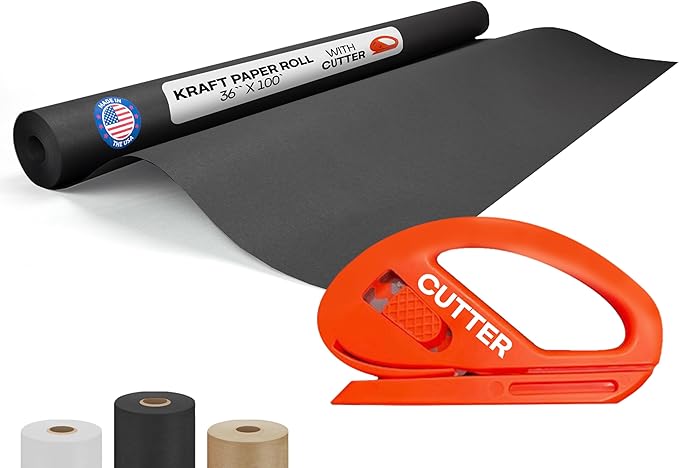 Black Kraft Paper Roll 36" x 1200" (100 feet) with Cutter - USA-Made Quality Paper 50lb Thickness for Wrapping, Packing, Moving, Shipping, & Crafts/Arts - Natural Kraft Material by IDL Packaging