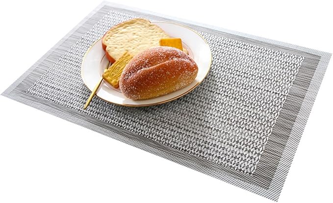 Woven Place Mat Eco-Friendly PVC Placemats Washable Non Slip Heat Decorate Table Mats(LP Silver,30X45CM_6PCS)