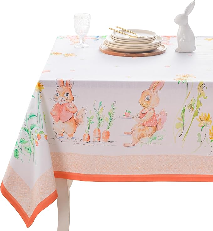 Maison d' Hermine Table Cloth Rectangle Table 100% Cotton 70 x 108 Inches Tablecloth Reusable Decorative for Dining Room Farmhouse Home Valentines Day Decorations Spring Summer - Bunny Party