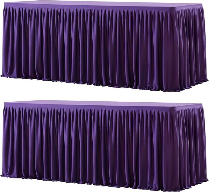 Wish Care 2 Pack Purple Rectangle Table Clothes for 4 Foot Tables, Polyester Fitted Tablecloths 4ft Stretch Table Cover for Wedding, Birthday, Parties, Trade Show, Craft Show