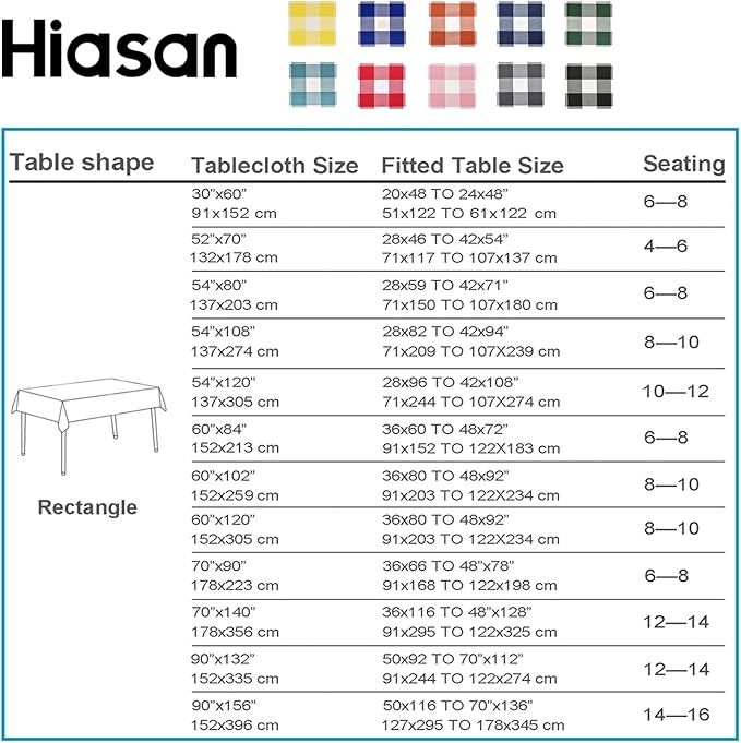 Hiasan Buffalo Plaid Tablecloth Waterproof, 2 Pack, 60 x 102 inch - Checkered Table Cloth Rectangle for Outdoor Picnic/Party/Dining, Grey and White Gingham Pattern