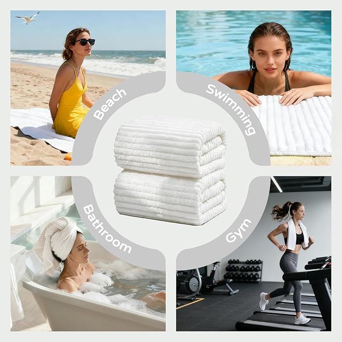 Extra Large Bath Towels (60"x30"),Oversized Bath Towels for Adults Luxury Bath Towels Super Soft Highly Absorbent Microfibers Quick Dry Bath Sheets Large for Bathroom (White, 2Piece)