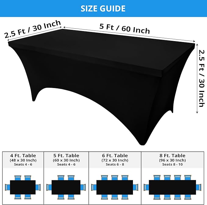 Utopia Kitchen Spandex Tablecloth 2 Pack [5FT, Black] Tight, Fitted, Washable and Wrinkle Resistant Stretch Table Cloth Rectangle Cover for Trade Show, Weddings & Parties [60Lx30Wx30H Inch]