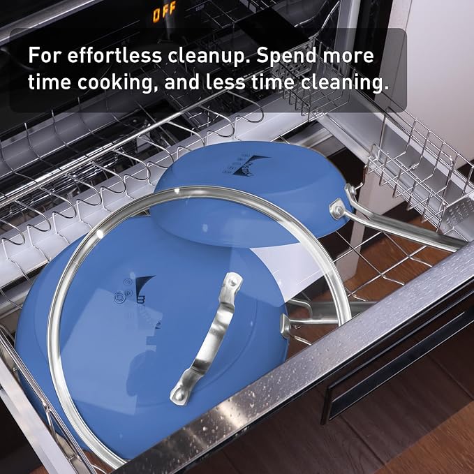 MsMk 5-Piece Ceramic Non Stick Pans Set 8, 10, 12 Inch Frying Pans, 10inch and 12 Inch with Tempered Glass Lids, Stay-Cool Handles, Oven Safe 700℉, Compatible with All Cooktops