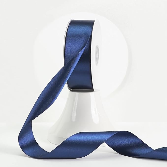 MEEDEE Navy Satin Ribbon 1-1/2 Inch Navy Blue Ribbon Lux Double Faced Satin Ribbons by 50 Yards Navy Blue Polyester Ribbons for Crafts, Weddings, Flower Bouquet, Holiday Decorating