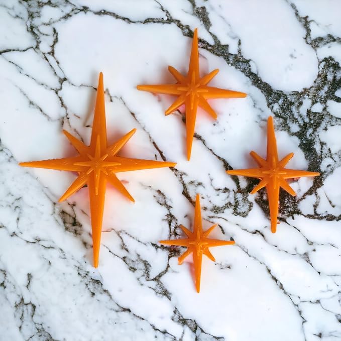 Midcentury Modern Vintage Style Atomic StarBursts Fridge Magnets Art Refrigerator Kitchen Décor 1960s Retro Stars 50s Home Office MCM Stars (Orange)