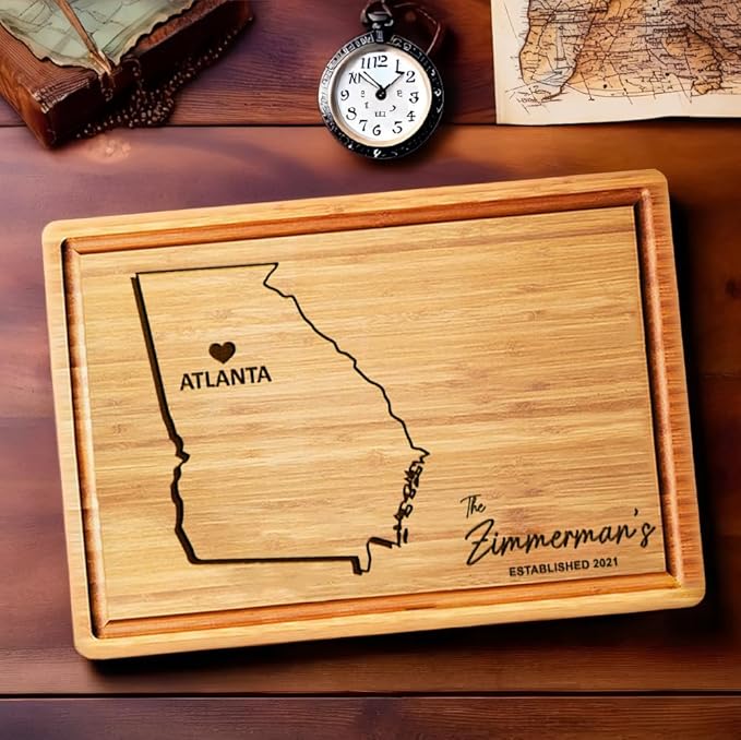 Personalized Georgia Cutting Board Home Decor Gifts, State of Georgia Gifts for Women - Men, Wood Engraved Destination Gifts, Custom Kitchen Gift