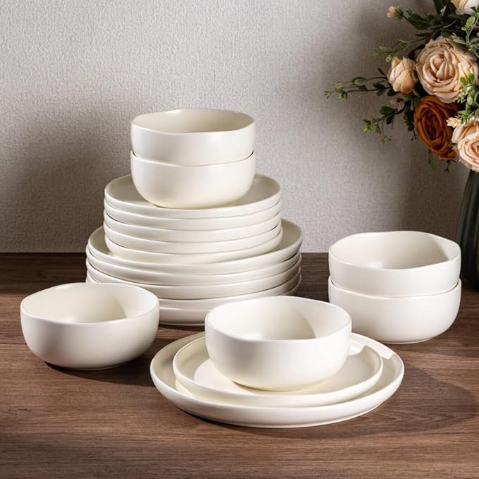 AmorArc Ceramic Dinnerware Sets, Wavy Rim Stoneware Plates and Bowls Sets,Dishwasher & Microwave & Oven Safe Dishes set, Service for 6 (18pc)