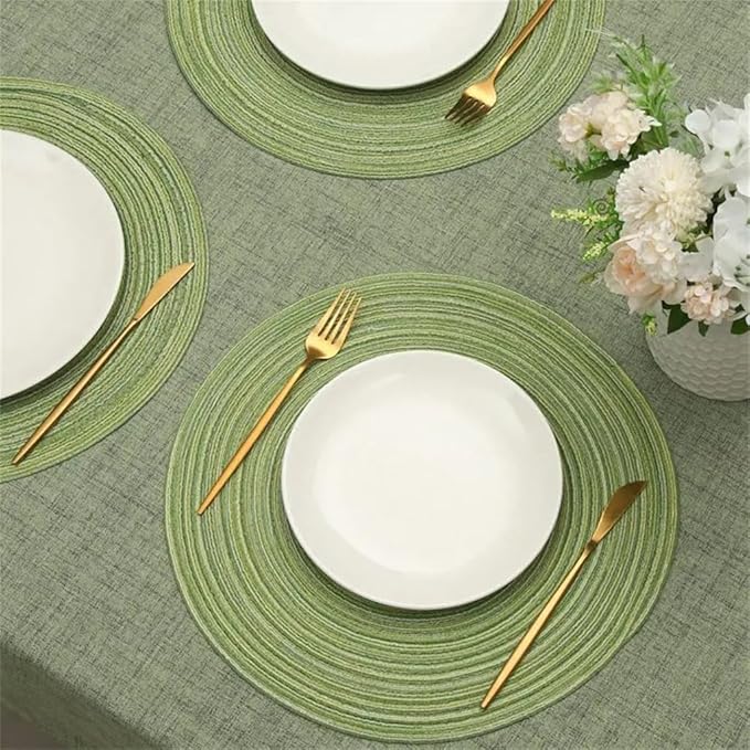 38 Cm Round Table Mat Wided Ramie Dining Mat Non-Slip Table Mat Non-Slip Tableware Bowl Mat Kitchen