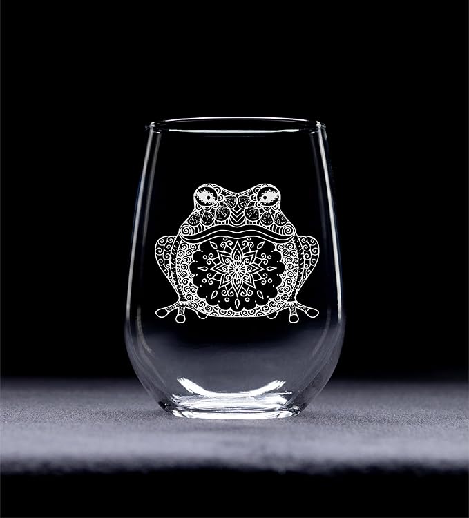 C M Frog Stemless Wine Glass - Frog Themed Gift for Women and Men - 17 oz (Style F1)