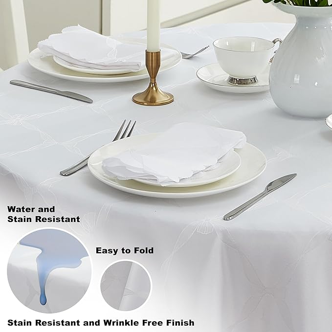 Newbridge Ribbons and Bows Damask Spring & Easter Holiday Fabric Napkins, White, Set of 4 Square, Wrinkle & Stain Resistant Table Cover
