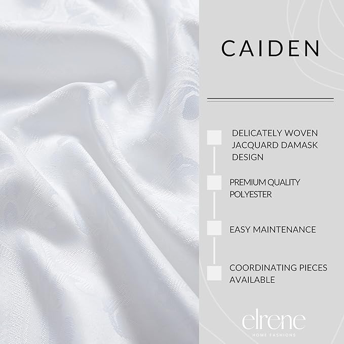 Elrene Home Fashions Caiden Elegance Damask Waterproof, Stain & Wrinkle Resistant Fabric Tablecloth, 60" x 84" Oblong/Rectangle, White