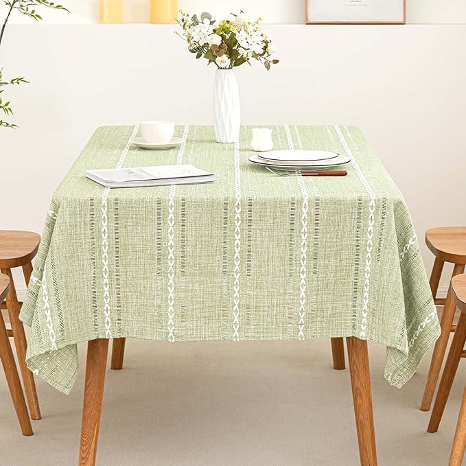 SIELUNO Rectangle Table Cloth Rustic Farmhouse Tablecloth Heavy Duty Cotton Linen Waterproof Wrinkle Free Table Cloths for Kitchen and Dining Room-Hollow Sage Green-Rectangle, 54"x86", 6-8 Seats