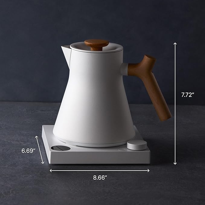 Fellow Corvo EKG Pro Electric Tea Kettle - Electric Tea Pot - Quick Heating Electric Kettles for Boiling Water - Temperature Control & Built-In Brew Timer - Woodland with Walnut Accents - 0.9 Liter
